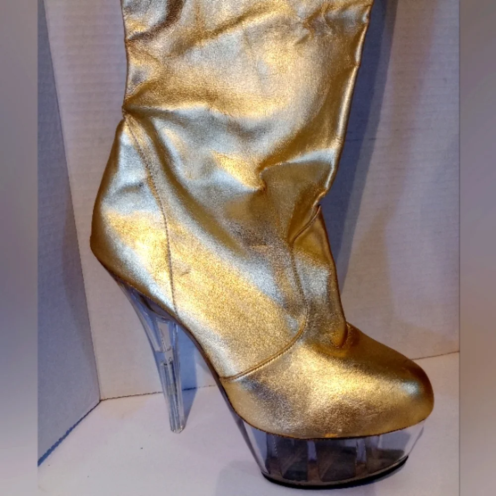 Gold Thigh High Boots w Clear Heels‎ Costume